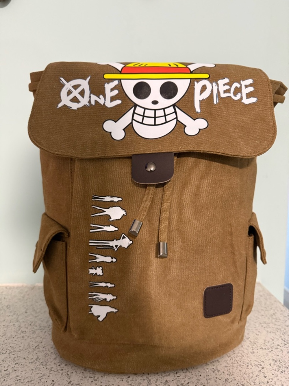 Onepiece Brown Canvas Backpack with Skull Logo